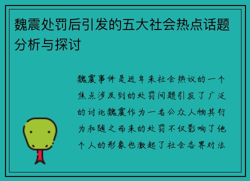 魏震处罚后引发的五大社会热点话题分析与探讨 魏震处罚后引发的五大社会热点话题分析与探讨